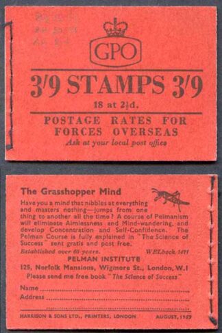 G21 3/9 Booklet Aug 57 only 39600 printed
