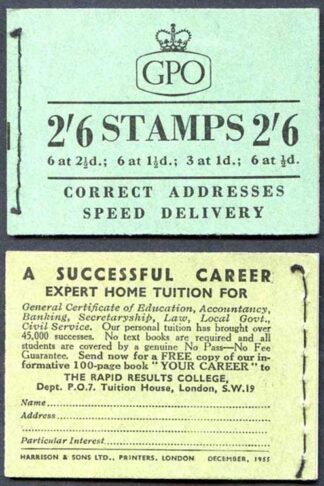 F37 2/6 Booklet Dec 1955 Wmk EEEE