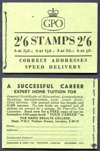 F37 2/6 Booklet Dec 1955 Wmk EEEE