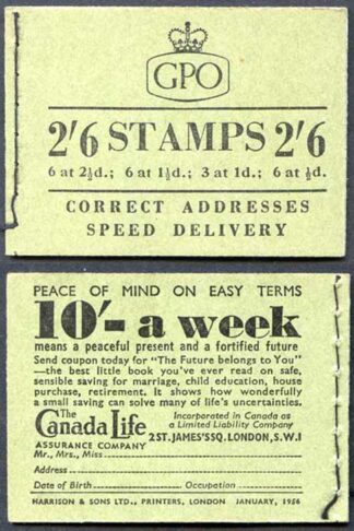 F37 2/6 Booklet Jan 1956 Wmk EEEE Inc SB25c
