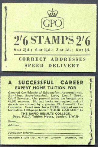 F37 2/6 Booklet Dec 1955 Wmk EEEE