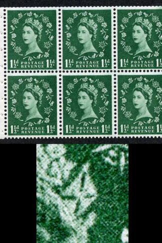SB62c 1 1/2d Wmk Edward Upright with Extra Jewel Flaw Booklet Pane of 6 U/M
