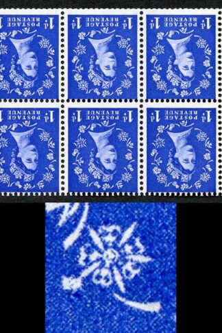 SB26ac 1d Wmk Edward Inverted Booklet Pane with Rose Flaw U/M