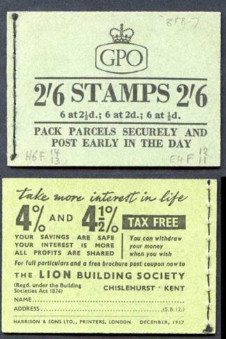 F61 2/6 Booklet Dec 1957 2d pane Inverted Good Perfs