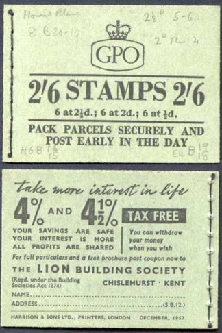 F61 2/6 Booklet Dec 1957 2d pane Inverted Good Perfs