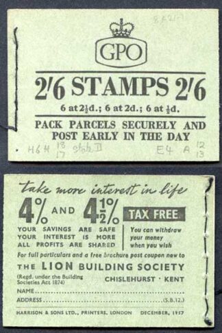 F61 2/6 Booklet Dec 1957 2d pane Inverted Good Perfs