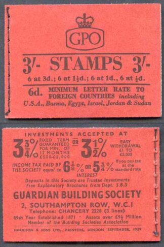 M14g 3/- Crowns Graphite Booklet 1 1/2d INVERTED