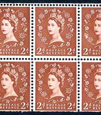 SB78c 2d Light Red-Brown Wmk Edward Upright Daffodil Flaw Pane of 6 U/M