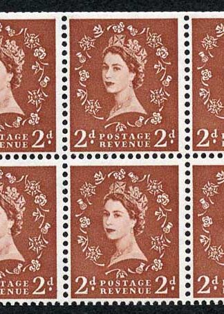 SB79 2d Light Brown wmk Crowns upright Booklet pane of Six U/M Cat 100 pounds