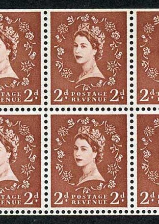 SB79 2d Light Brown wmk Crowns upright Booklet pane of Six U/M Cat 100 pounds