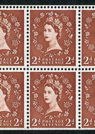 SB79 2d Light Brown wmk Crowns upright Booklet pane of Six U/M Cat 100 pounds