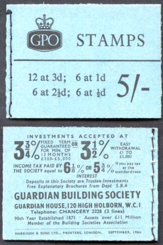H49p 5/- Booklet 2 1/2d 2 Band Upright MISS PLACED Bands