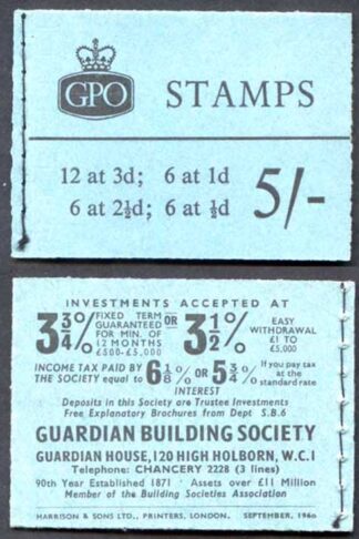 H46p 5/- Booklet 2 1/2d 2 Band Upright MISS PLACED Bands