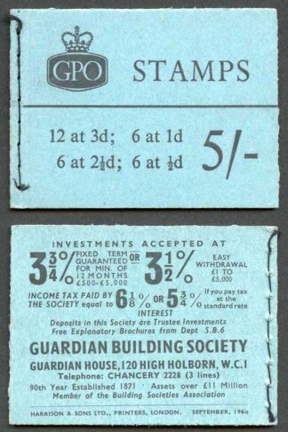 H46p 5/- Booklet 2 1/2d 2 Band Upright MISS PLACED Bands