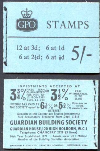 H46p 5/- Booklet 2 1/2d 2 Band Upright MISS PLACED Bands