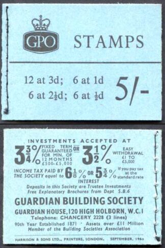 H46p 5/- Booklet 2 1/2d 2 Band Upright MISS PLACED Bands