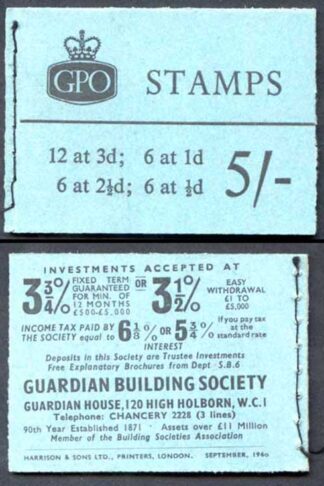 H49p 5/- Booklet 2 1/2d 2 Band Wmk Upright