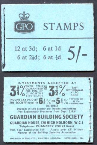 H49p 5/- Booklet 2 1/2d 2 Band Upright MISS PLACED Bands