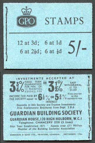 H46g 5/- Graphite Booklet 2 1/2d Upright All with good perfs