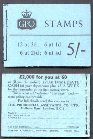 H43g 5/- Graphite Booklet 2 1/2d Upright 3 good perfs