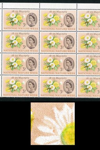 SG637a 1963 3d Nature with Caterpillar Flaw Variety Block of 12 U/M