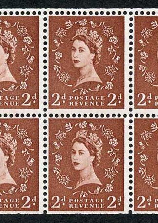 SB78 2d Light Red Brown Wmk Edward Upright Booklet Pane of 6 U/M