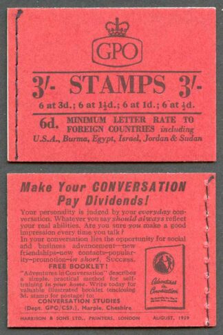 M13g 3/- Graphite Booklet 1 1/2d UPRIGHT 4 Good Perfs