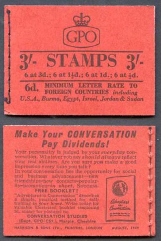 M13g 3/- Graphite Booklet 1 1/2d UPRIGHT 3 Good Perfs
