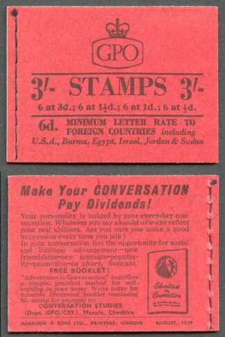 M13g 3/- Graphite Booklet 1 1/2d UPRIGHT 4 Good Perfs