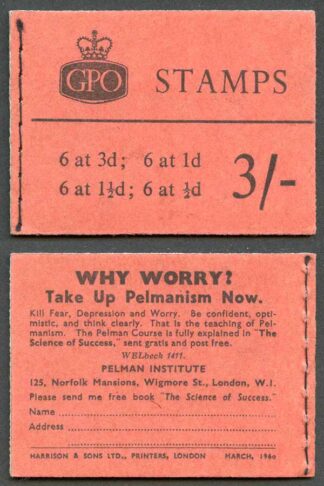 M20g 3/- Graphite Booklet 1 1/2d UPRIGHT 3 Good Perfs