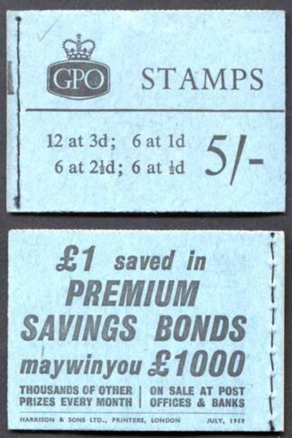 H39g July 1959 5/- Graphite Booklet 1/2d Cyl 4T Dot