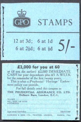 H43g March 1960 5/- Graphite Booklet 2 1/2d Upright