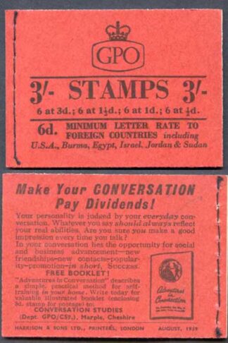 M13g 3/- Graphite Booklet 1 1/2d UPRIGHT 4 Good Perfs