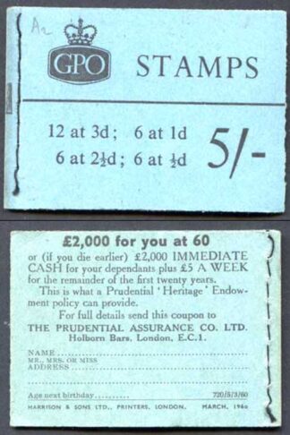 H43g March 1960 5/- Graphite Booklet 2 1/2d Upright