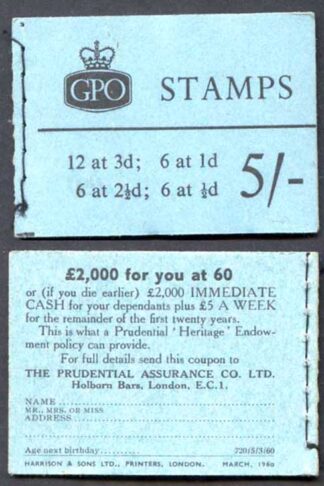 H43g March 1960 5/- Graphite Booklet 2 1/2d Upright