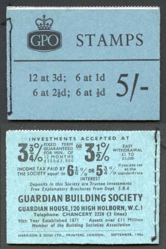 H46g September 1960 5/- Graphite Booklet 2 1/2d Pane wmk upright