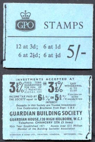 H46g September 1960 5/- Graphite Booklet Wmk upright on 2 1/2d pane all good pe