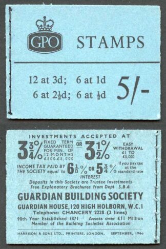 H46g September 1960 5/- Graphite Booklet 2 1/2d Pane wmk upright