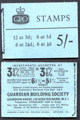 H46g September 1960 5/- Graphite Booklet 2 1/2d Pane wmk upright