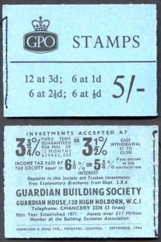 H46g September 1960 5/- Graphite Booklet 2 1/2d Pane wmk upright