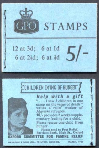 H49 March 1961 5/- Crowns Booklet 2 1/2d Cyl 8 no dot top