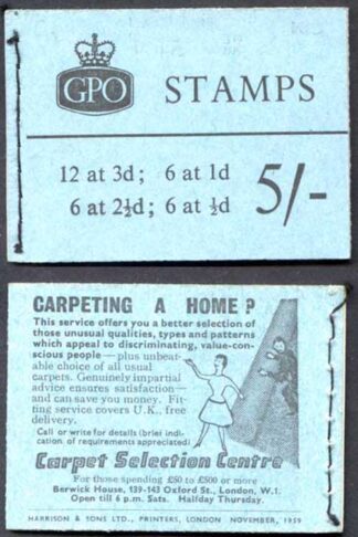 H41 Nov 1959 5/- Booklet 3d Cyl K13 no dot