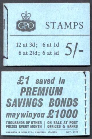 H39g July 1959 5/- Graphite Booklet 3d Cyl K7T No Dot 2 1/2d Upright