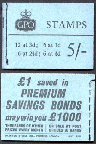 H39g July 1959 5/- Graphite Booklet 3d Cyl K7 Dot 2 1/2d Upright