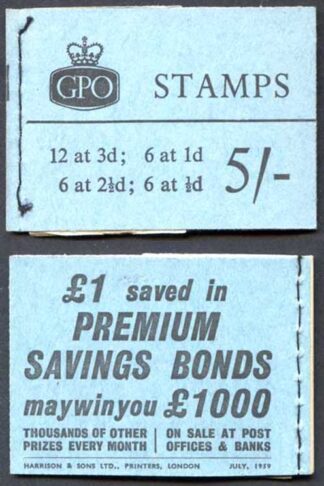H39g July 1959 5/- Graphite Booklet 1/2d Cyl K4T Dot 2 1/2d Upright The 1/2d Pa