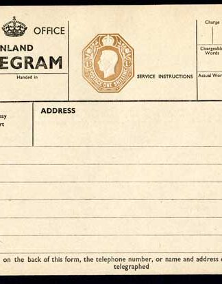 TP28 KGVI 1/- Post Office Telegram Form