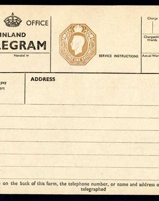 TP28 KGVI 1/- Post Office Telegram Form