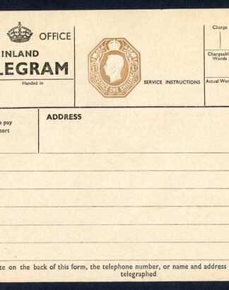 TP28 KGVI 1/- Post Office Telegram Form