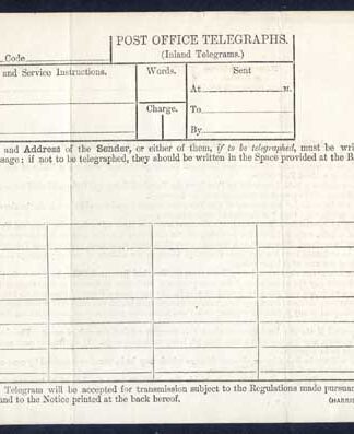 TP11aa QV 6d Post Office Telegraph Form Harrison and Sons