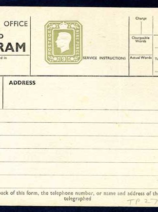 TP27 KGVI 9d Post Office Telegram Form